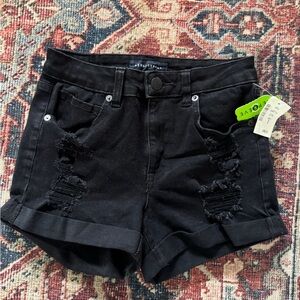 Aeropostale Black Distressed Jean Shorts